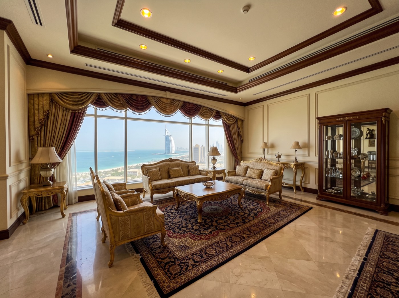 Penthouse lounge before renovation — classic gilded interior